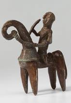 Reiterfigur der Benin, Nigeria. Gelbguss. H = 24,5 cm. 1200. /1400. 5059.