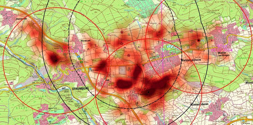 Aktionsraumanalysen Hypothetische Aktionsraumanalyse Heatmap (Suchradius 250m, alle Punkte) Der WP-Bereich stellt in diesem Fall keine erhöhte