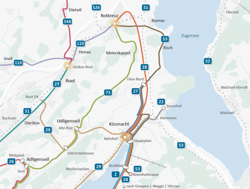 Anbindung an Rotkreuz Busterminal Süd (bisher Nord), dadurch einfacheres Umsteigen Fahrplan 2014 Seegemeinden Küssnacht Neue Schnellbusverbindung zwischen Seegemeinden und