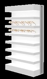 display with fully lit shelves (white LED lighting) and back storage. Magnetic shelf features. Slim-Präsenter mit 7 komplett beleuchteten Ablagen (weiße LED-Beleuchtung) und Hintergrundlager.