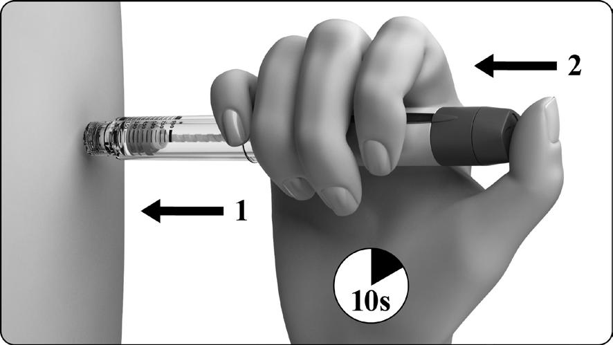 6. Injektion der Dosis 1 Wählen Sie eine Injektionsstelle aus entsprechend den Anweisungen Ihres Arztes oder Ihres Pflegepersonals.