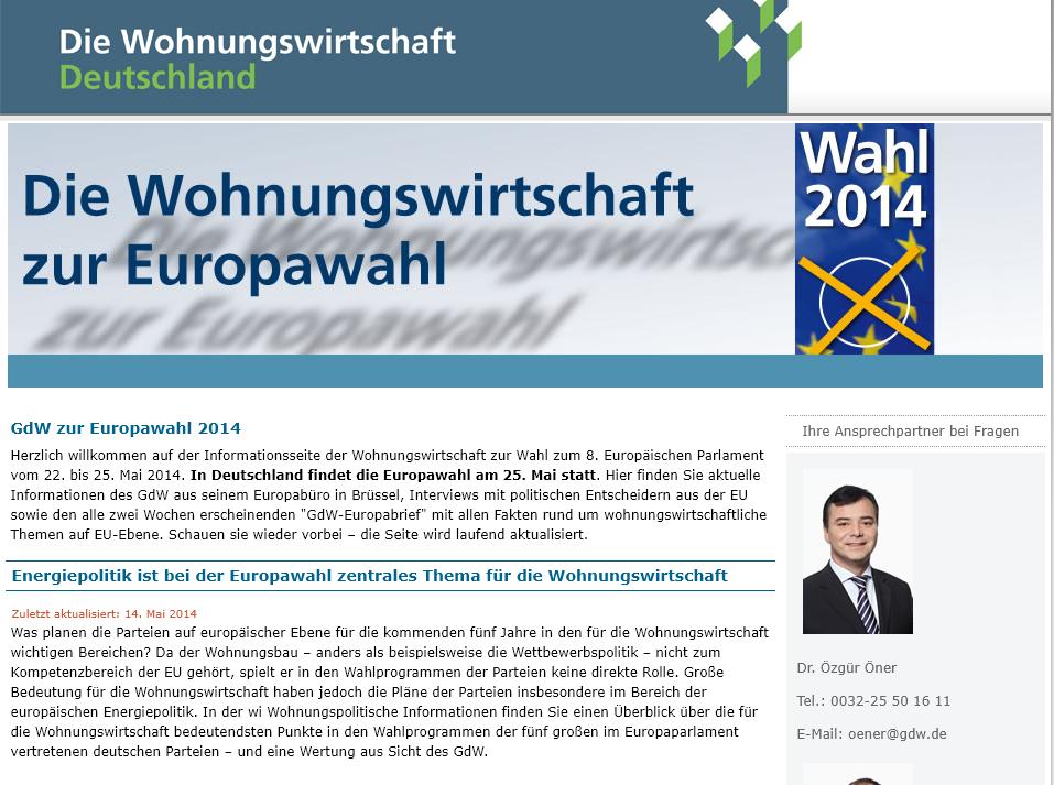 Website GdW zur Europawahl Including: