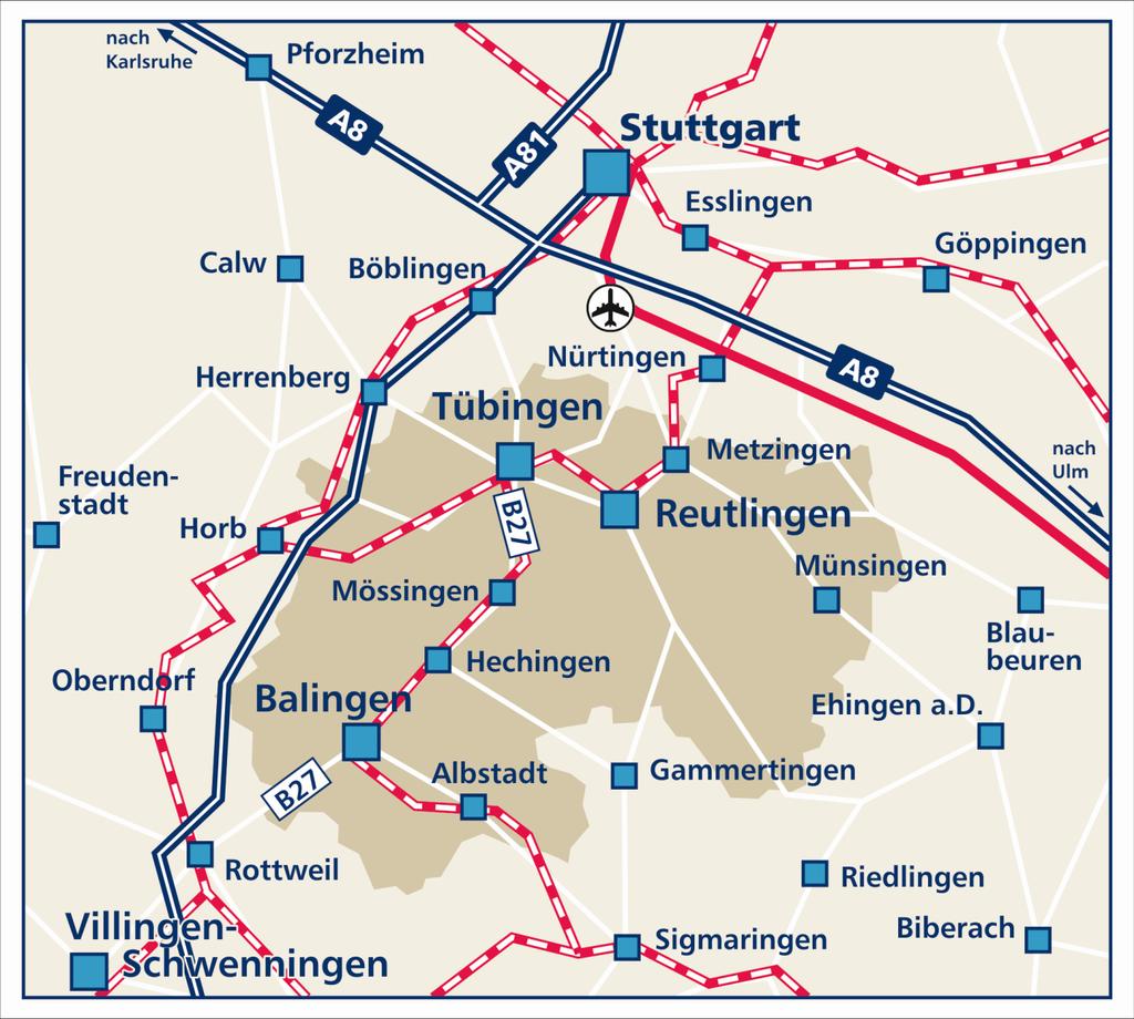 Verkehrsanbindung der Region Neckar-Alb lange Anfahrtswege zu Autobahnen keine Anbindung an den Schienen-