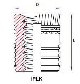 SPREIZ-GEWINDEEINSATZ ZUM EINPRESSEN - IPLK Der IPLK wird kalt einpresst. Seine Geometrie ermöglicht ein niedriges Drehmoment bei der Schraubeninstallation.
