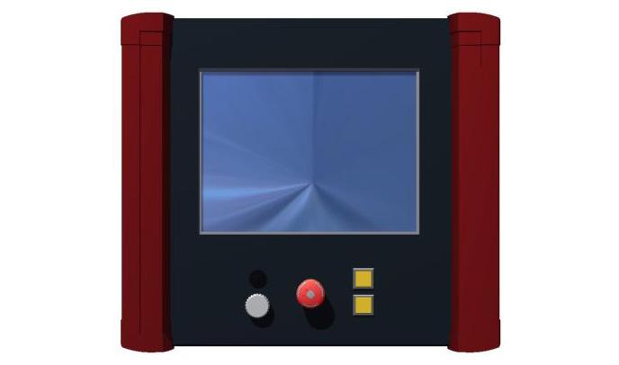 Kunststoff Basisausstattung Monitore/Displays: 1x 12,1 TouchScreen mit variabler Auflösung, dimmbar Bediengeräte: 2x Fahrtasten mit Totmannfunktion-selbstrückstellend 1x