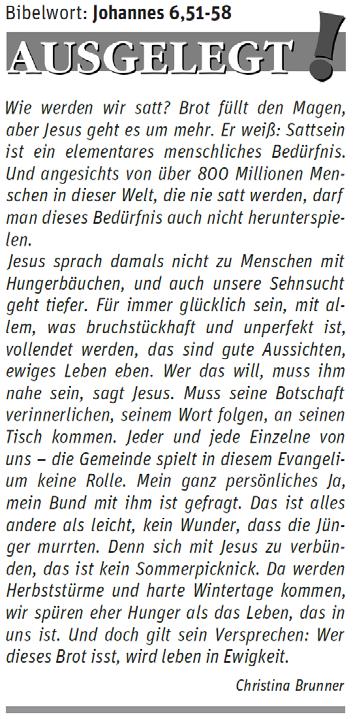 und Weidenbach um 6 Uhr am Busbahnhof. Bei Rückfragen gibt Auskunft Gisela Thalhammer unter der Rufnummer 08636/1245. DIE NÄCHSTE AUSGABE...... des Kirchenanzeigers erscheint für die Zeit vom 03.