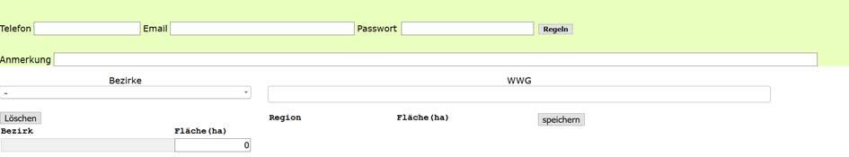 ACHTUNG: Sie können sich in dieser Maske und für die Datenbank entweder als Forstbetrieb oder als Waldbesitzer (Person) registrieren.