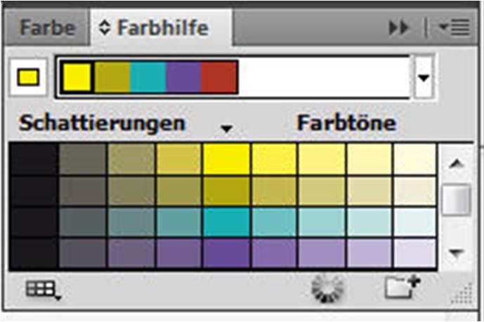 Mit der Farbhilfe und Kuler arbeiten Mit der Farbhilfe können Farbharmonien auf der Basis einer Grundfarbe erstellt werden.