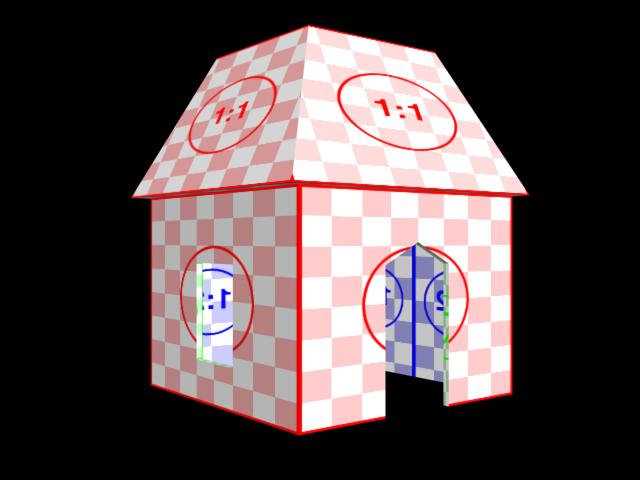 Abbildung 1.11: Das Haus. wünschten Ergebnissen kommen, wenn die beiden Geometrien die gleichen Grenzflächen haben bei Subtraktionen den zweiten Operanden ruhig überstehen lassen.