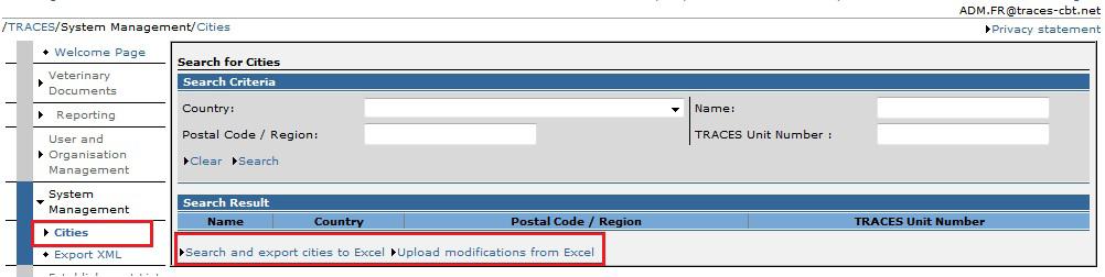 Nach Aktualisierung dieser Daten kann die Datei, durch Klick auf Hochladen der Änderungen von Excel, an den TRACES Helpdesk (sanco-traces@ec.europa.eu) übertragen werden.