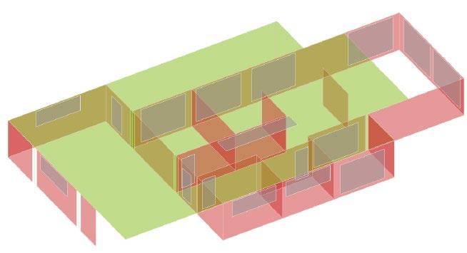 Zum Beispiel werden für eine 2D-FE-Bemessung der Decke Wandbauteile in Linienlager umgewandelt. Bild 2. Strukturmodell des kompletten Tragwerks Bild 4.