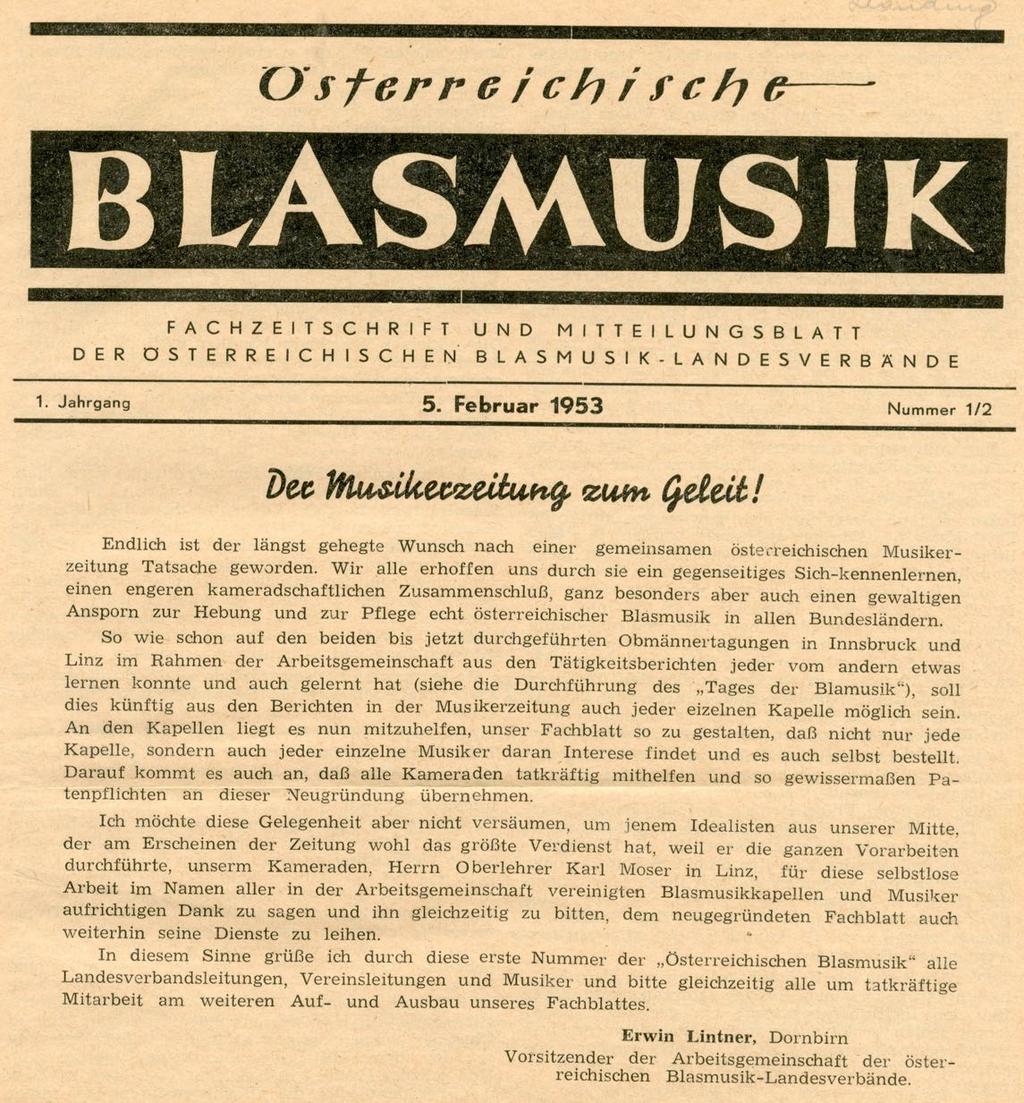 Nachdem die eher lose Arbeitsgemeinschaft der Landesverbände 1958/1959 nach längerem Ringen in den Österreichischen Blasmusikverband auf Vereinsbasis umgewandelt wurde, diente er noch bis 1968 als