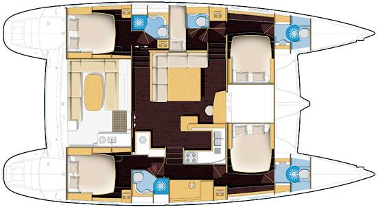 Breite 8,53 m Tiefgang 1,40 m Verdrängung 17,1 t Segelfläche 154 m² Wasser 4 x 240 l