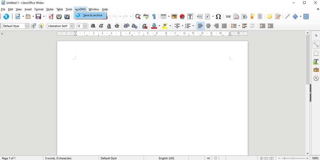 7. Plugins & Addons 71 Abb. (ähnlich) 7.17: LibreOffice: ecodms Addon (hier: Writer) 7.1.3 Thunderbird Addon Dieses ecodms Addon kann direkt in Thunderbird über den Addon Manager eingespielt werden.