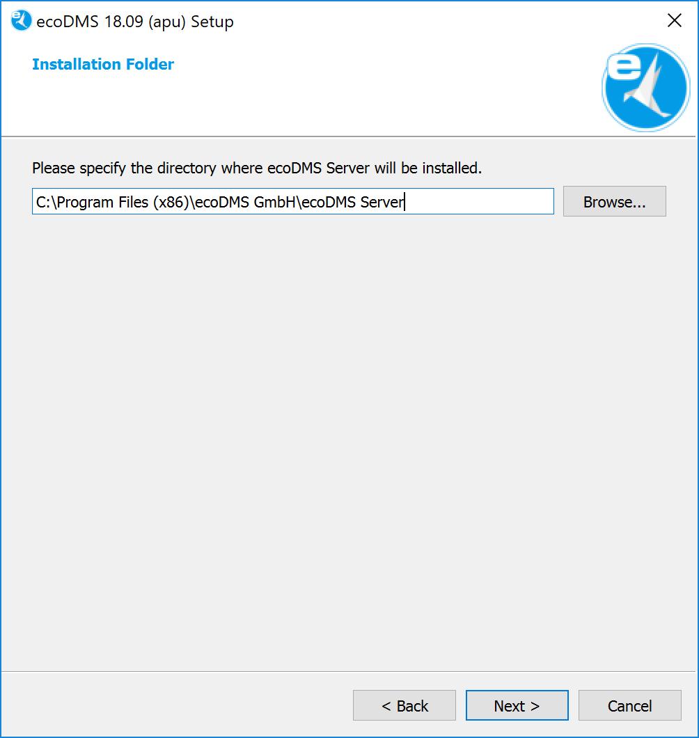 2. Windows 8 Abb. (ähnlich) 2.3: ecodms Server installieren: Installationsziel 7. Wählen Sie die zu installierenden Server-Komponenten aus.