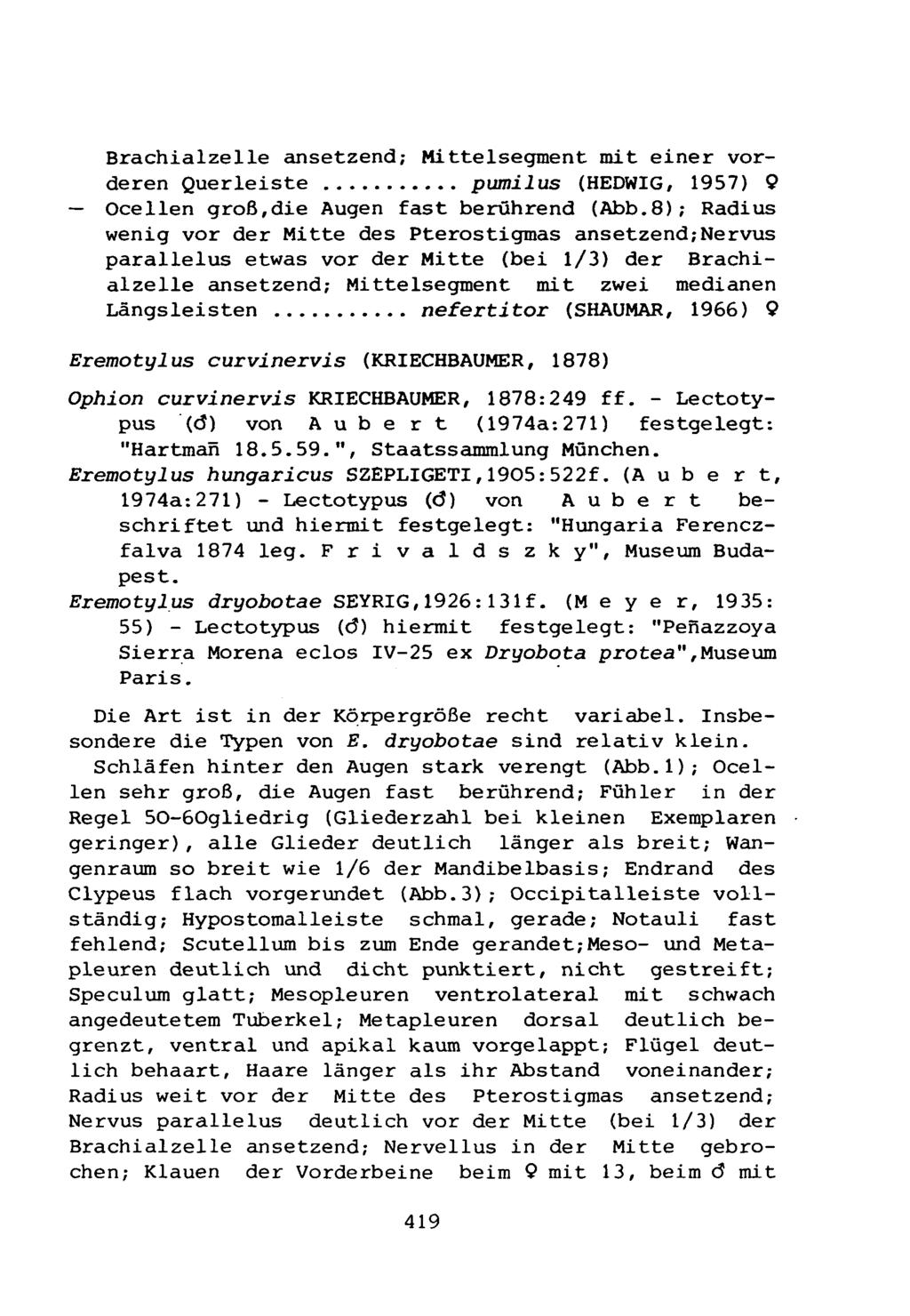 Brachialzelle ansetzend; Mittelsegment mit einer vorderen Querleiste pumilus (HEDWIG, 1957) 9 Ocellen groß,die Augen fast berührend (Abb.
