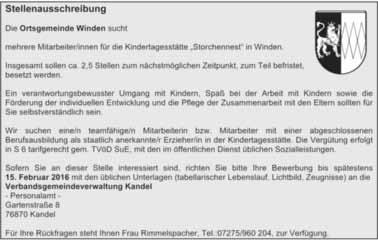Amtsblatt der Verbandsgemeinde Lingenfeld - 43 - Ausgabe 5/2016 Bildung Erfolg Beruf Zukunft Stellen Anzeigenannahme 0 65 02/91 47-0 Suche in Lustadt ab sofort zuverlässige Haushaltshilfe und