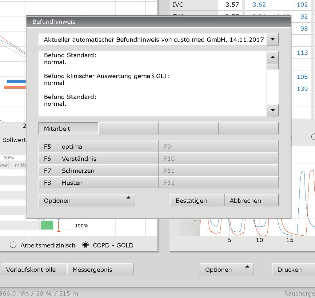 .5.8 Auswertung befunden Befundhinweis und Befund Der Befundhinweis wird mit Rechtsklick auf die Auswertungsoberfläche geöffnet. Wählen Sie im Kontextmenü Befund.