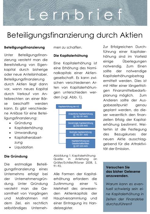 3. Lernunterstützung Lernbriefe Zu den Teilmodulen Finanzierung, Investition und Kosten- und Leistungsrechnung werden Lernbriefe bereit gestellt.