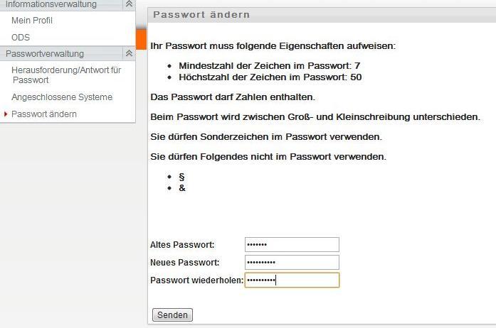 Identity Management (4) Nun klicken Sie auf der linken Seite auf den Punkt Passwort ändern.