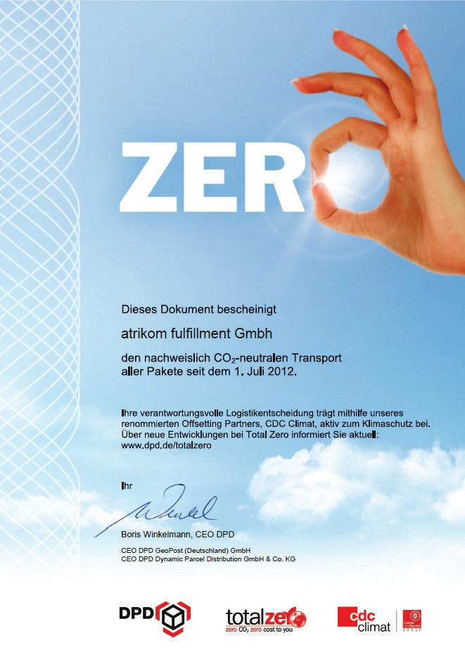 Zertifikat CO 2 -neutraler Versand mit DPD