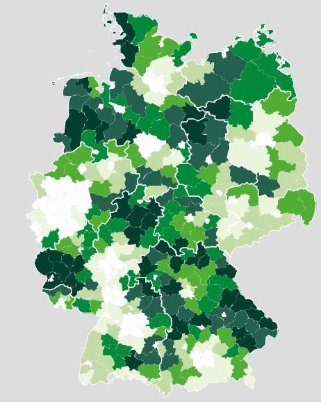 Abgrenzung ländlicher Räume - der Thünen-Ansatz Ländlichkeitsindex (mittels Hauptkomponentenanalyse) Siedlungsdichte Anteil Ein- und Zweifamilienhäuser Anteil