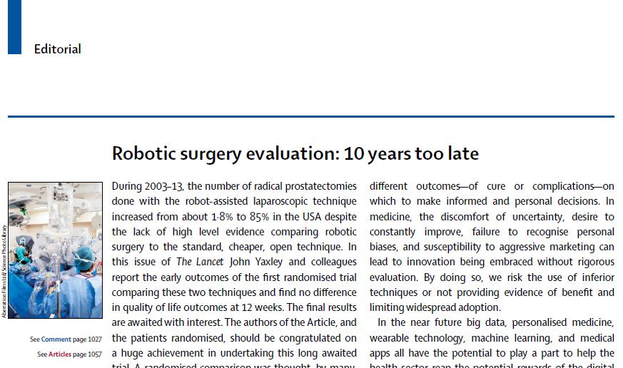 Beispiel Roboter-assistierte Operationen - Prostatektomie Erste Prostataentfernung
