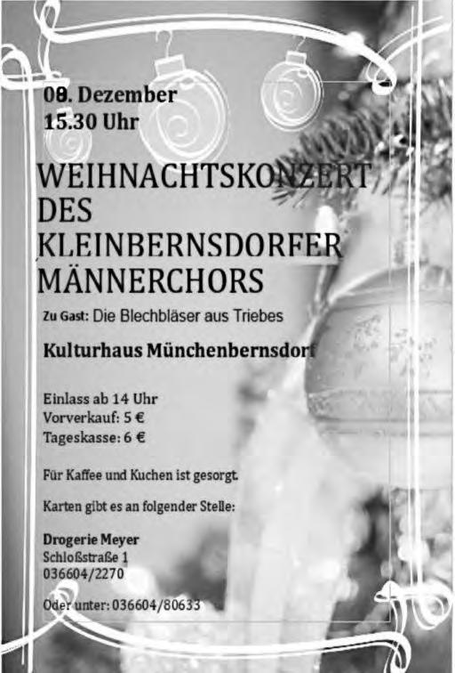 ist immer donnerstags, 19.30 Uhr bis 21 Uhr im Musikzimmer des Kulturhauses Münchenbernsdorf. Schließlich planen wir schon unsere 60-Jahrfeier im Jahr 2023!