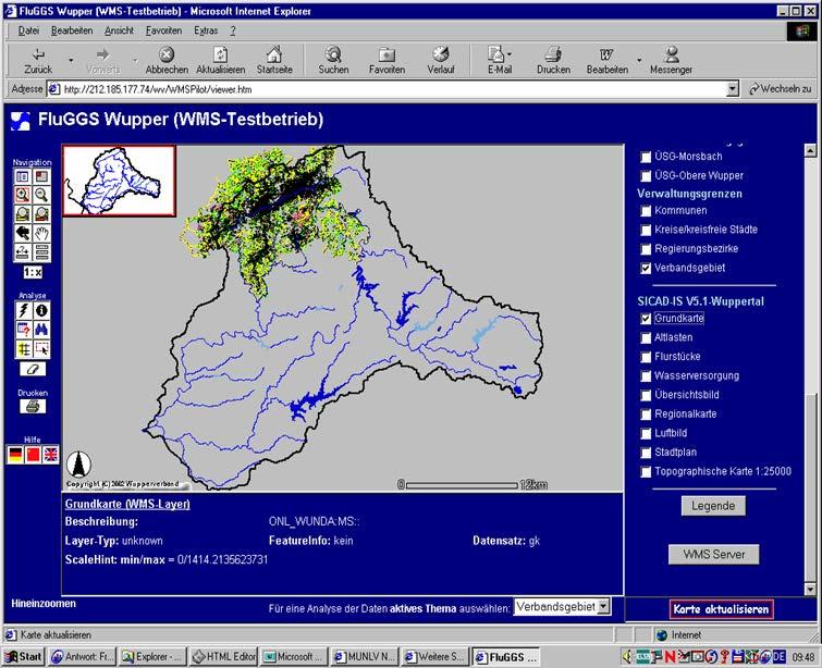 ESRI SICAD Erstes Praxisprojekt in Deutschland, im Jahr 2000 - Wupperverband + Stadt Wuppertal Map Service des Wupperverbandes