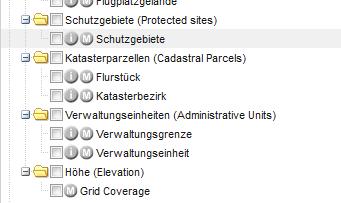 2 Strukturierung der INSPIRE Kartengruppe In der Kartenliste wurde die Kartengruppe INSPIRE angelegt, die sukzessive durch Datenbestände nach den INSPIRE-Spezifikationen ergänzt wird.