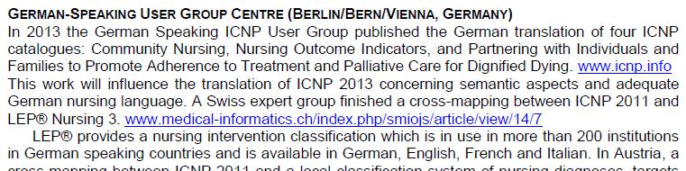 Mapping LEP auf die ICNP Baumberger, 2013; ICN (International Council of Nurses) 2013 semantische Interoperabilität von 536 LEP Interventionen 11 nicht