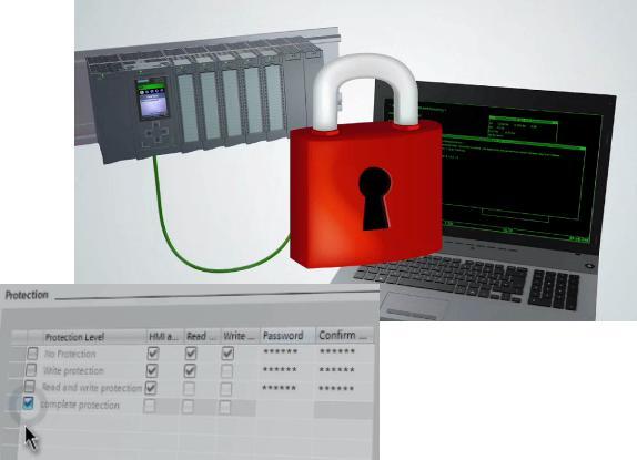 Industrial Security Firewall mit dem CP 1543-1 Höherer Zugriffsschutz (Authentifizierung) Neue Schutzstufe 4 für CPU- Komplettverriegelung (auch HMI-Verbindungen benötigen Passwort)* Granulare