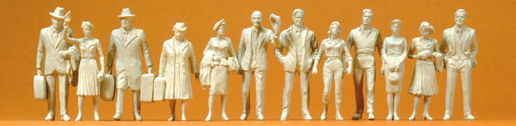 12 unpainted miniature figures. Kit. Figures: Material in white colour 63001 Sitzende Reisende.