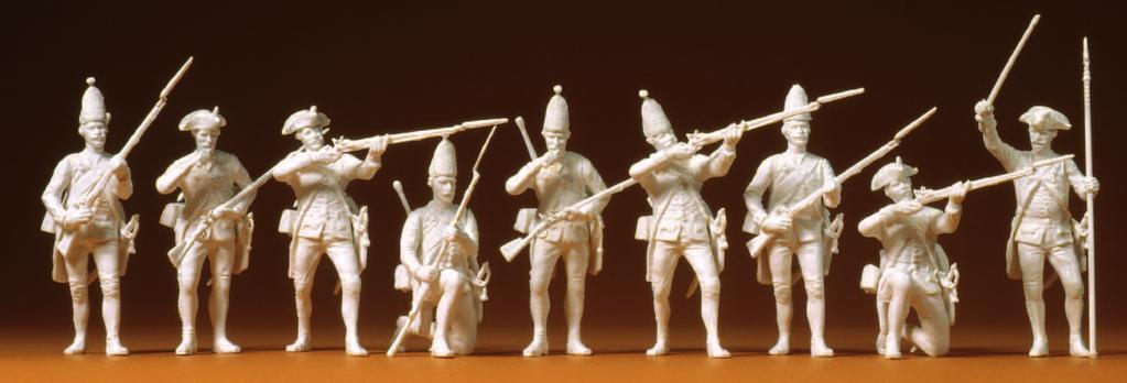 Figuren: Materialfarbe weiß Prussians 1756. Officer and troops. 13 unpainted miniature figures. Kit. Figures: Material in white colour 63851 Preußen 1756.