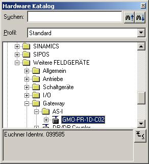 Anhang: Beispiel der Inbetriebnahme an einer Siemens S7 Das AS-i 3.0 PROFIBUS-Gateway mit integriertem Sicherheitsmonitor kann nun per Drag and Drop dem PROFIBUS-Strang hinzugefügt werden.
