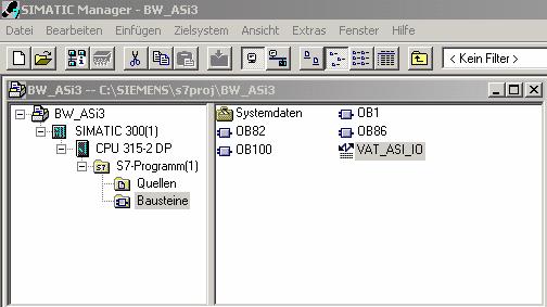 Anhang: Beispiel der Inbetriebnahme an einer Siemens S7 OB100: VAT_ASI_IO: Anlauf OB. Dieser OB wird beim Anlauf der CPU einmalig ausgeführt. Variablentabelle AS-i-Inbetriebnahmebeispiel 16.2.