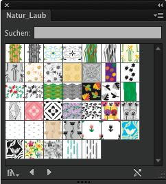 7 Muster, Pinsel und Symbole Natur. Hinter jeder dieser drei Auswahlen liegen wieder mehrere Musterbibliotheken. Abbildung 7.4 E Rufen Sie eine Muster-Bibliothek auf.