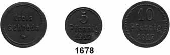 Notmünzen; Marken und Zeichen 139 Scheinfeld (Bayern) 1664 22590 Stadt 5, 10 und 50 Pfennig 1917 und 1921. Menzel 22590.1, 2, 4, 5, 6, 7. Funck 472.1, 2b, 3, 4, 5, 6. LOT 6 Stück.