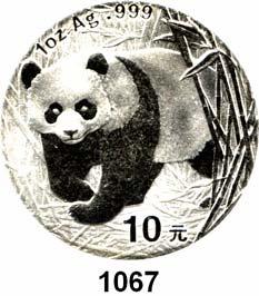 Schön 1226. KM 1310. Panda mit Bambuszweig. In Kapsel....Prägefrisch 170,- 1066 10 Yuan 2000 (Silberunze).