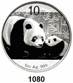 Drei Panda am Gewässer. In Kapsel....Prägefrisch 35,- 1083 10 Yuan 2014 (Silberunze).