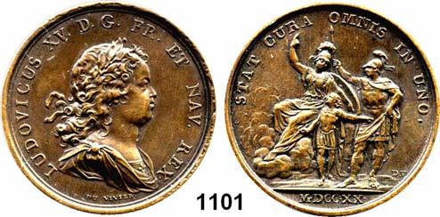 1715 1774 1101 Bronzemedaille 1720 (Du Vivier) auf die Erziehung des Königs. Büste rechts.