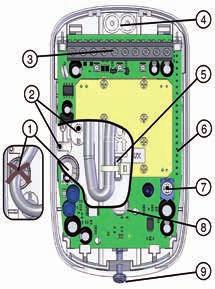 Mikrowellen-Bereichskontrolle 8 = PIR Detektor (nicht berühren) 9 = Deckelschraube (nur lockern nicht entfernen) EIM/KB EIM/KC Zentrale G-TEST S/U AM L108 V+ V- MG¹MG¹