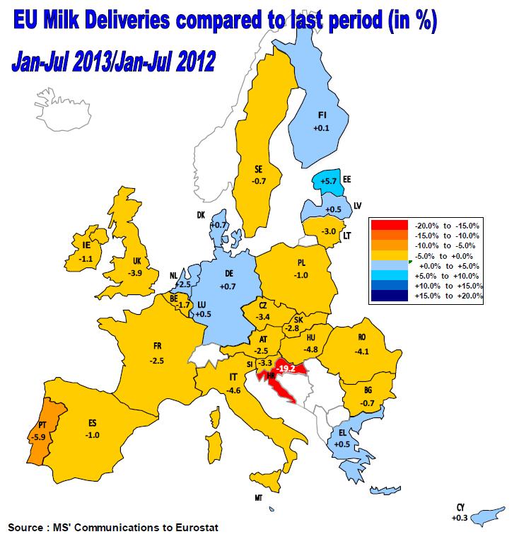 Milchproduktion in der EU in 2013-0,9% bisher