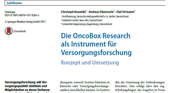 Die OncoBox regt zum Nachdenken an: 1. Sprechen wir von der OncoBox als Studienplattform, dann sprechen wir von der OncoBox Research : angeregt durch viele Diskussionen, u. a. addz-tagung 2016 in HH 2.