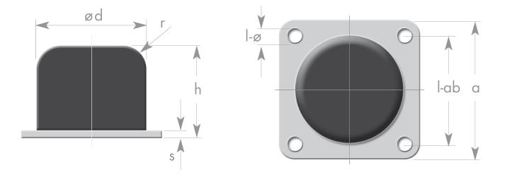 7 Krananschlagpuffer Typ GP-QP - mit quadratischer Grundplatte Material: Standard in NK/SBR 70 +/- 5 Shore andere Qualitäten auf Anfrage