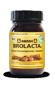 Kanne Brolacta Enzym-Fermentgetreide Tabletten Zusammensetzung: Kanne Enzym Fermentgetreide (Roggen*, Wasser, Weizen*, Natursauerteig [Roggen*, Wasser],, Hafer*), Zuckerrübensirup Lutschtabletten