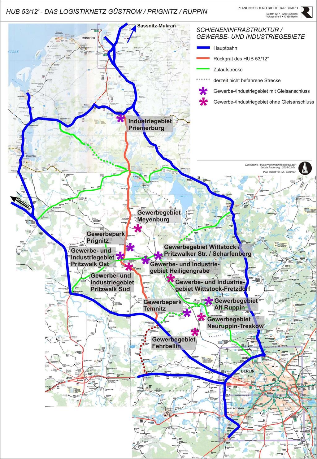 Das Rückgrat bildet die Schienenstrecke Güstrow - Pritzwalk - Neustadt (Dosse), die die Region im Norden an den Seehafen Rostock und im Süden an die Güterinfrastruktureinrichtungen im Westen Berlins