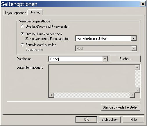 Seitenoptionen Overlay-Druck: Sie können im Computer gespeicherte Formulardateien verwenden.