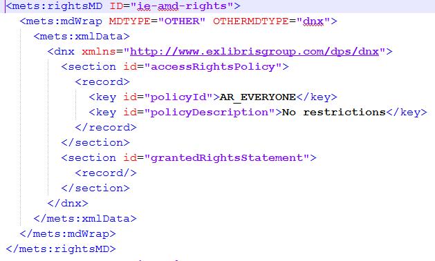 Rights-Metadaten Access Rights Section auf IE- und
