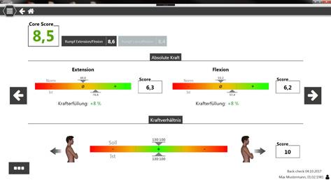 B 100 x L 136 x H 210 cm (ohne Kopfschild: H 190 cm) BackCheck -Software Die Messung